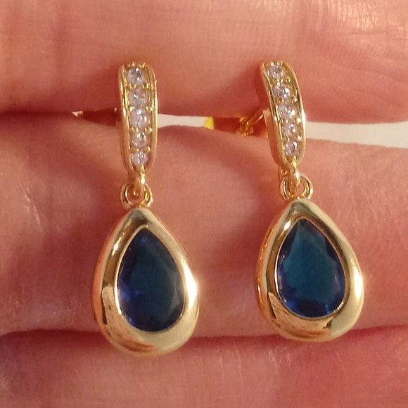 Jewelry 18k Yellow Gold Filled Tear Pear Blue Diamond Zircon Drop Dangle Stud Earrings Poshmark